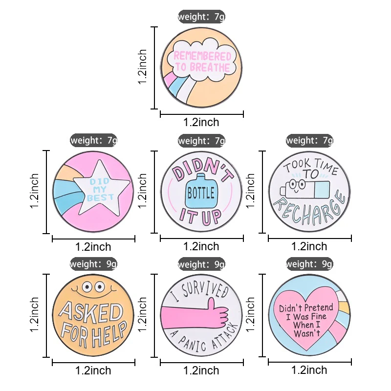 Cute Mental Health Awareness Enamel Pins Inspirational Quote Metal Brooches Fashion Lapel Badge Backpack Clothes Jewelry Gift
