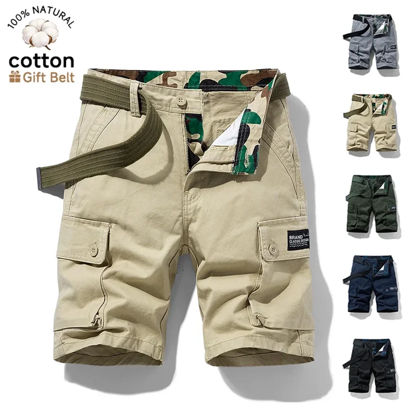 Pantalones Cortos Cargo Holgados de Algodón 100% para Hombre, con Múltiples Bolsillos, Estilo Bermuda, para Trabajo, Verano, Casual, de Sarga