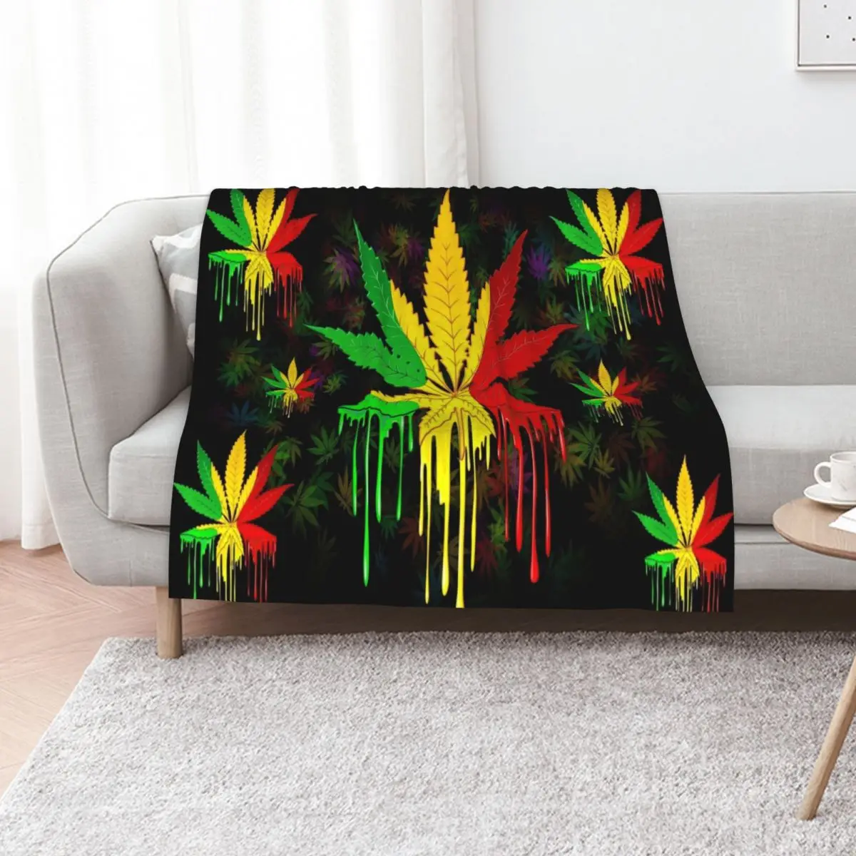 Leaf Rasta Colors Dripping Paint Throw Blanket for winter Thins wednesday Retros Soft Big Extra Large Throw Blankets