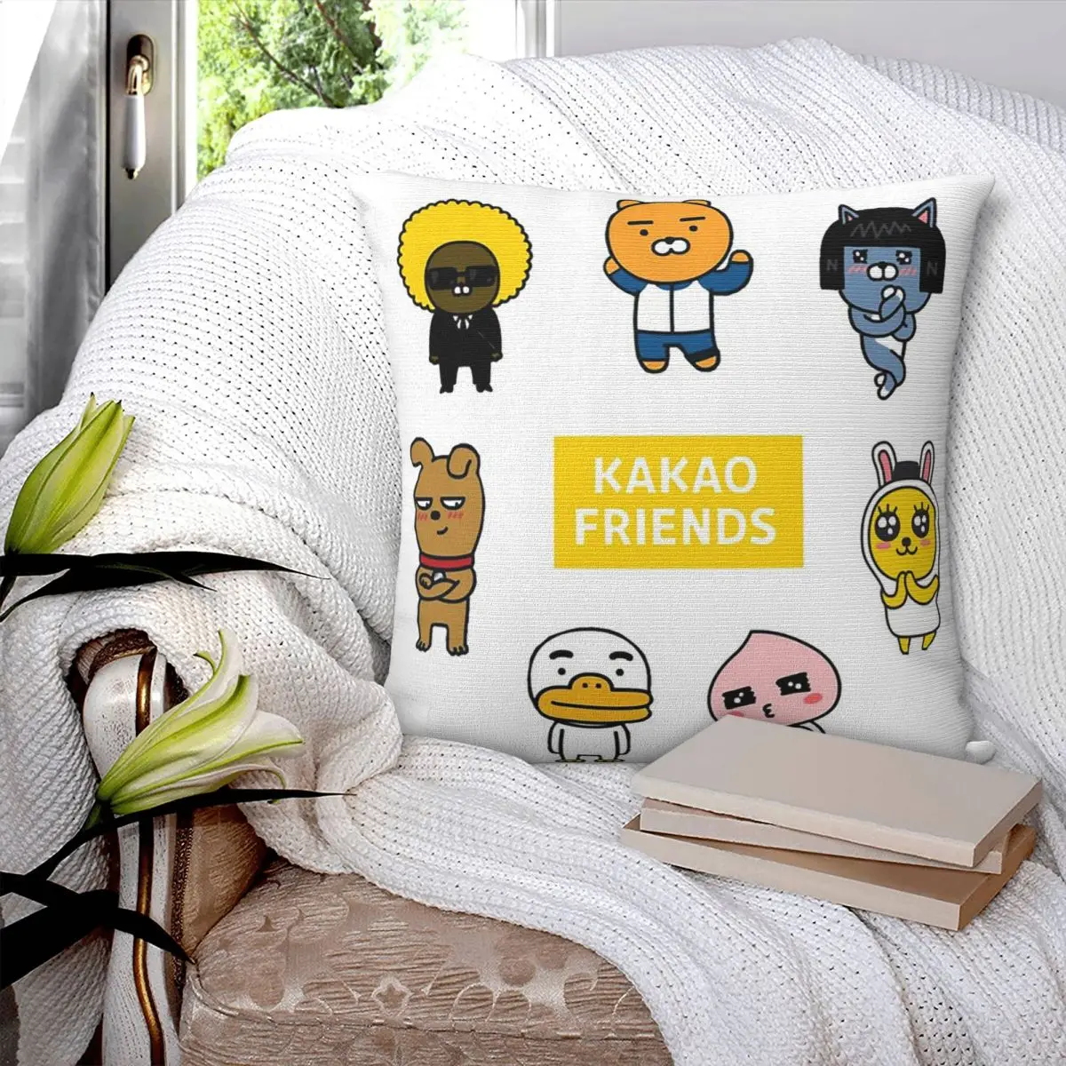 

Cute Kakaos Cartoon Friends Square Pillowcase Cushion Cover Pillow Case Throw Pillow Cover for Home Bedroom Car
