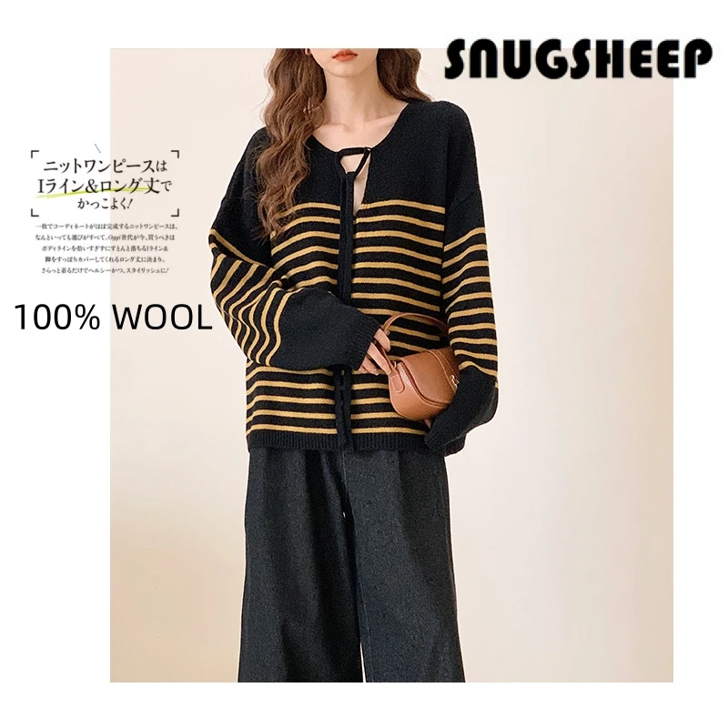 

tie striped top fashion pullover wool sweater baggy women clothing womens long sleeve korean style vintage knit woman oversized