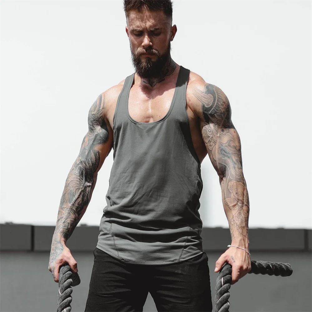 Summer Y Back Gym Stringer Tank Top Men Cotton Clothing Bodybuilding Sleeveless Shirt Running Vest Muscle Singlets Workout Tank