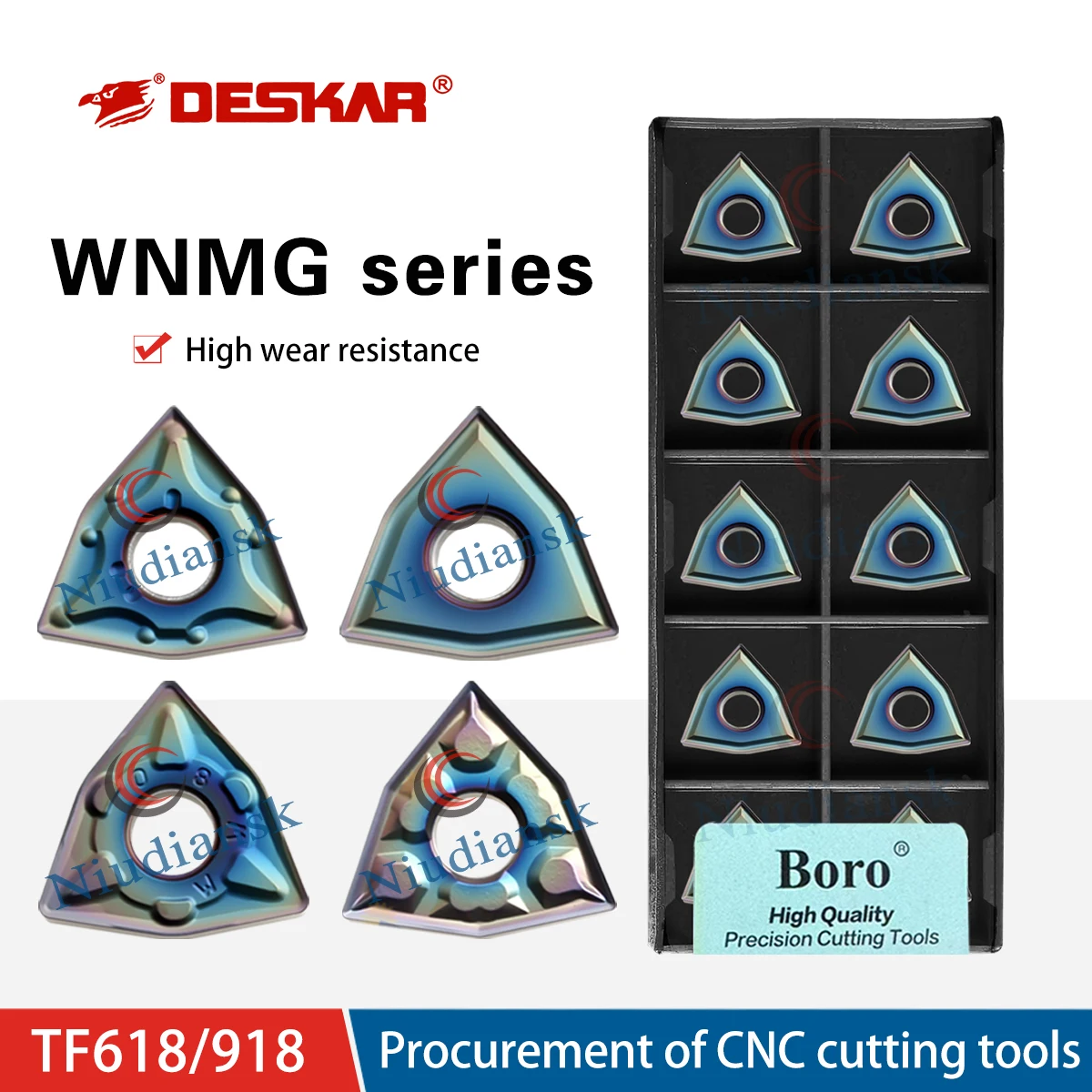 

WNMG080404/08/12 MS/MA/MM/TF TF618 TF918 CNC Lathe Peach Shaped Outer Circle Turning Inserts Seven Colors Quenched Steel Blades