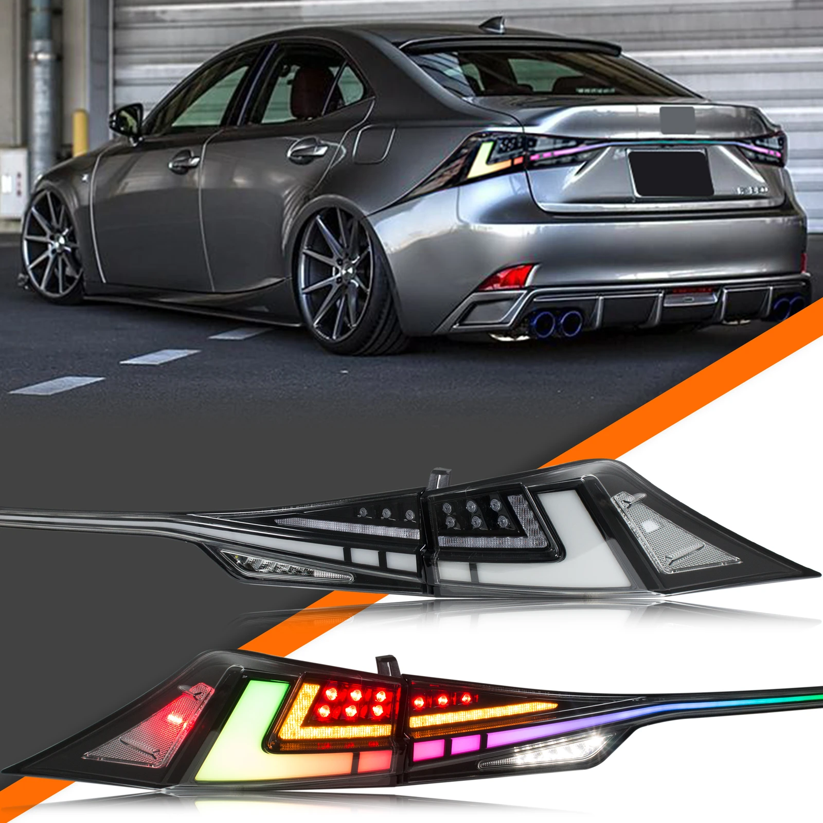 

Светодиодные задние фонари RGB в сборе для Lexus IS250 IS350 IS300 IS200t ISF 2014-2020 3IS, меняющие цвет, прозрачные задние фонари в сборе