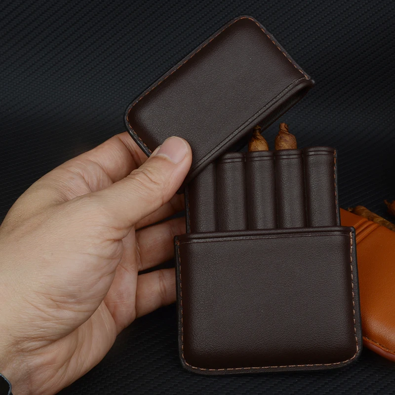 

Mini Cigar Case 12mm Dia Cigar Holder 5 Tube Leather Cigar Box 87mm Travel Cigar Humidor For Cigar Accessory Tool