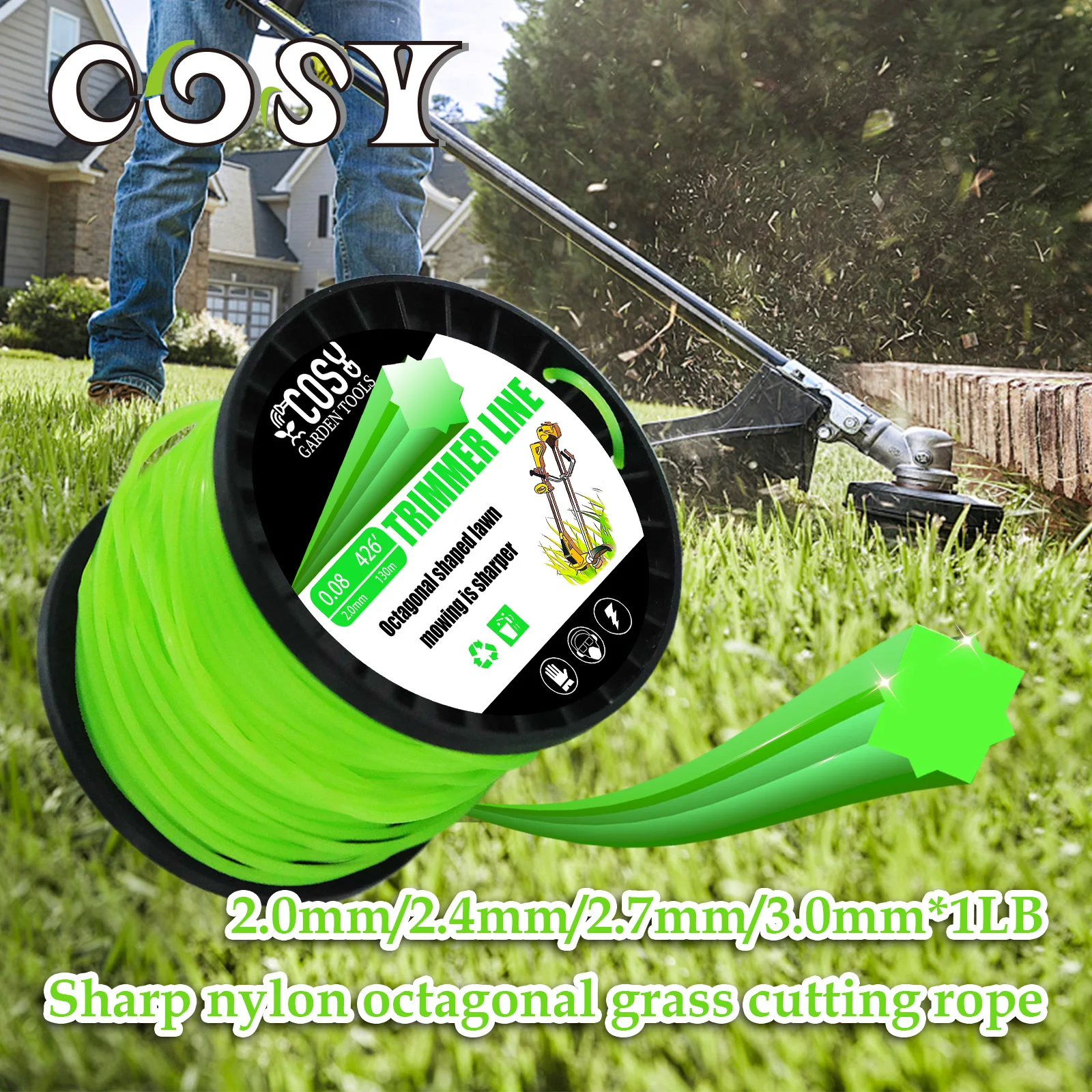 COSY 1LB Nylon Octagonal shape Mowing Trimmer Line Trimmer Head String for Grass Trimmer Roll Grass Rope Line Brushcutter Wires