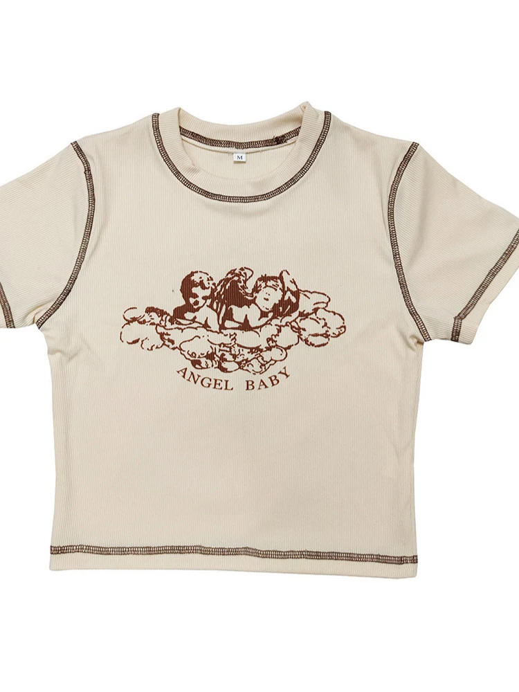 تي شيرت Guima Sweet Cool Spicy Girl Retro Angel مطبوع عصري Harajuku بأكمام قصيرة تي شيرت عصري سري مرح متعدد الاستخدامات