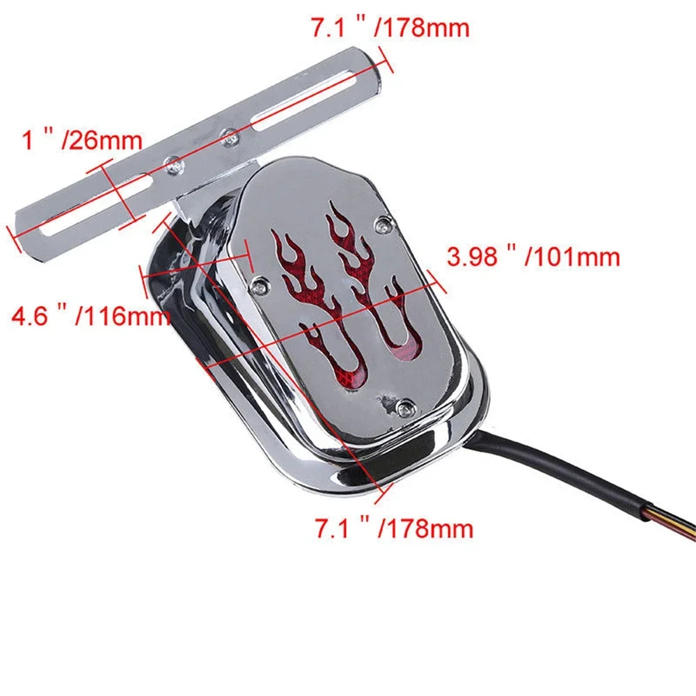 Motorcycle Parts 12V Flame Brake Tail Light Metal Bracket Red Lamp for Harley Cruiser Chopper KTM