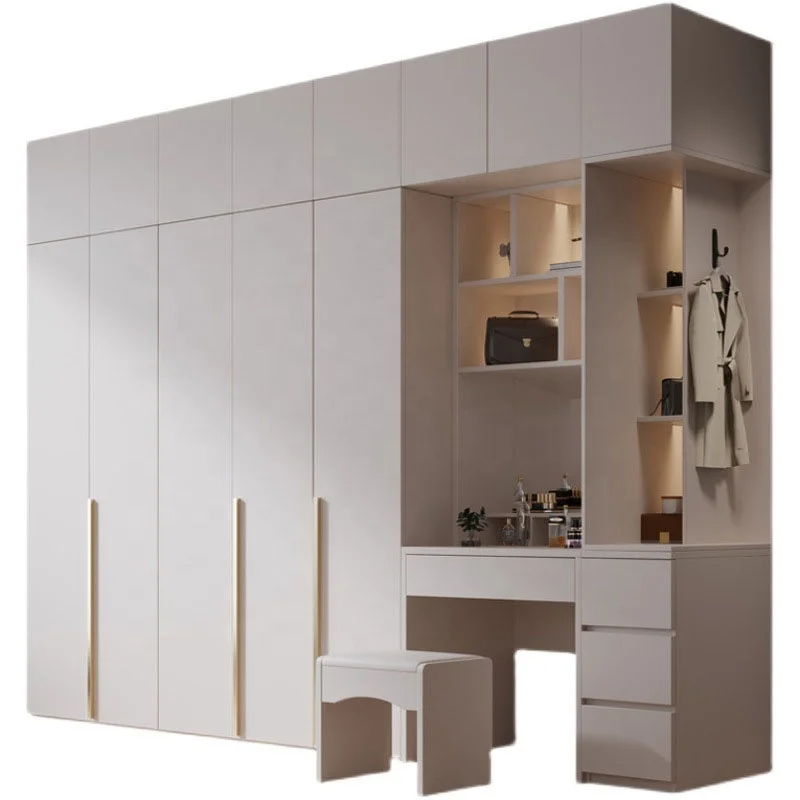 

Light luxury simple wardrobe Wooden household bedroom flat door combination of minimalist economic cabinet grey