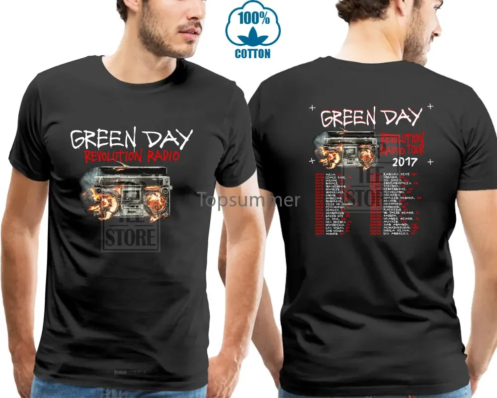 Punk Rock Green Day T Shirt Man & Women Green Day Revolution Radio 2017 Concert Tour Two Sides Casual Cotton