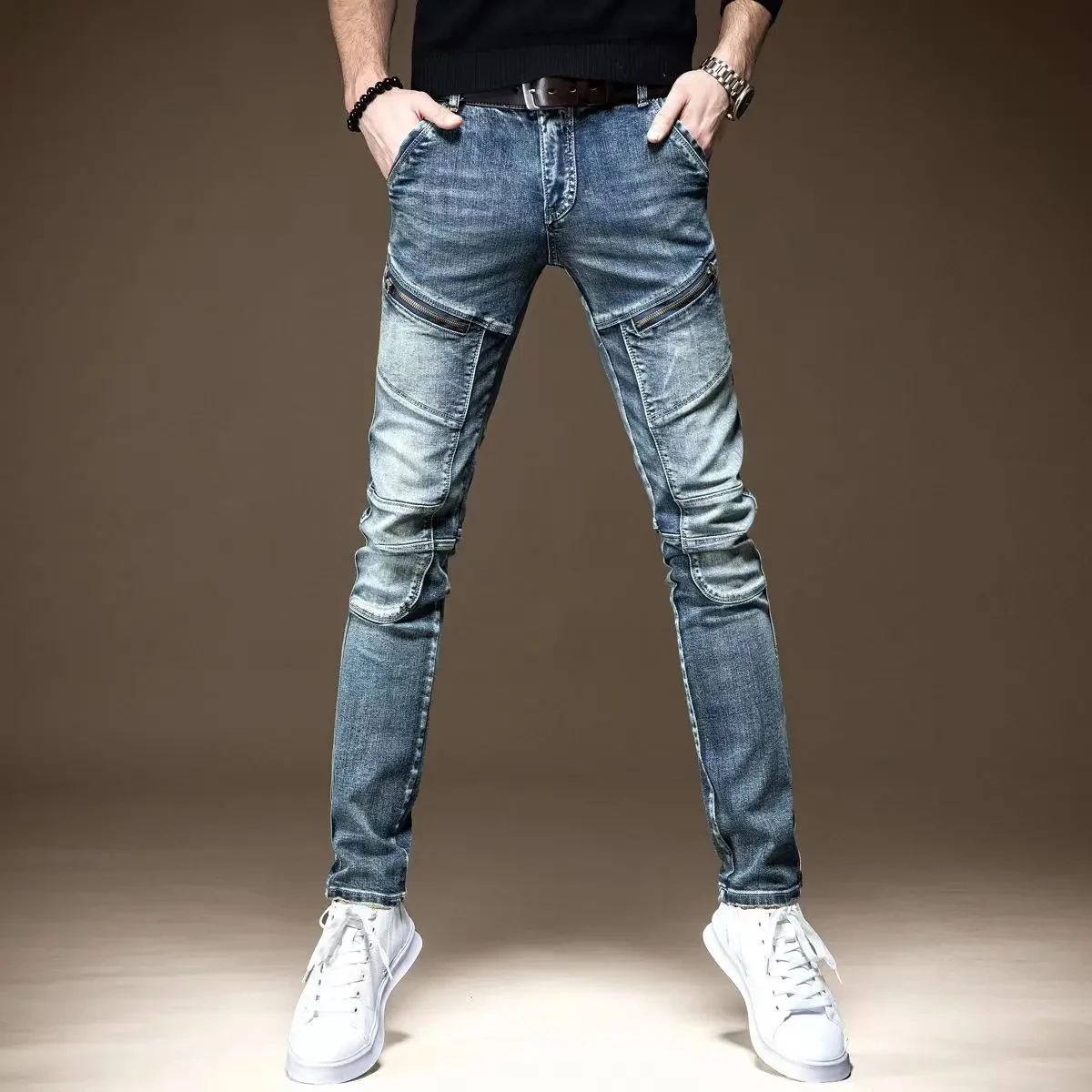 2023 four seasons Men's Fashion Trend Broken Retro Stretch Small Legs Men Casual Slim fit Comfortable High-Quality Jeans male