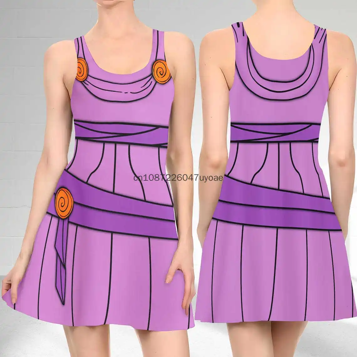 Megara Skater Dress Disney Elegant ผู้หญิงพิมพ์ชุด O-คอหญิงแขนสั้นชุดออกแบบใหม่
