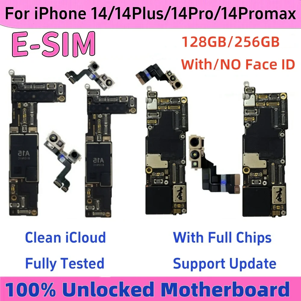 Unlocked For iPhone 14 Pro Max Logic board No/With Face ID For iphone 14 Plus Motherboard Clean iCloud E-SIM Version mainboard