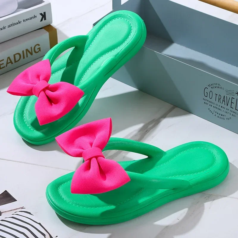 Summer Bowknot Women's Slippers Sweet Bow Tie Slides Girl Indoor Casual Soft Flip Flops Couple Outdoor EVA Non-Slip Beach Sandal