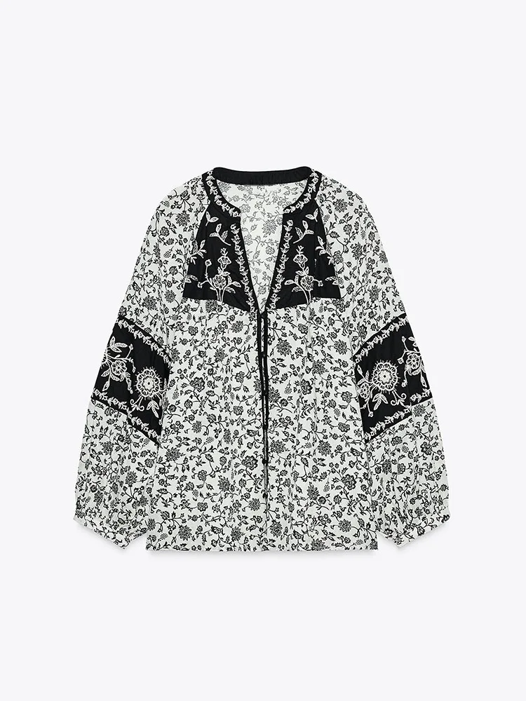 High-End Inverno Nuovo Casual Stampa Floreale In Rilievo irt per Le Donne ZA2025 Ele Etnico Sle Costume di Scena Delle Signore Faion