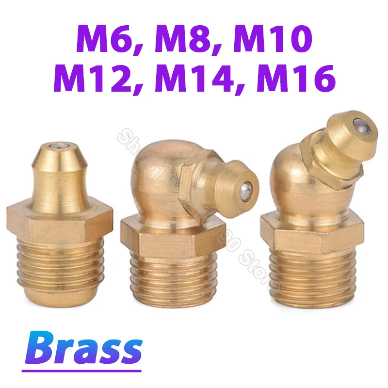 

1-10Pcs M6 M8 M10 M12 M14 M16 Brass Grease Nipple Male Thread Straight Elbow Type Oil Zerk Grease Zerk Nipple Fit for Grease Gun