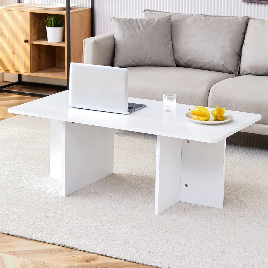 

44.8 Inch White MDF Coffee Table Modern Luxury Stable Triangular Support.The coffee table is made of medium density fiberboard