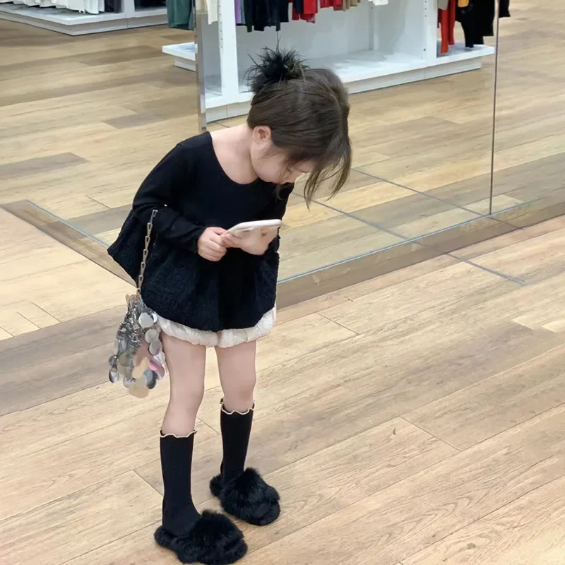 Children's Clothing 2025 Girls' Autumn Outfit New Top Doll Shirt Western-style Flower Bud Pants Korean Version Two-piece Set