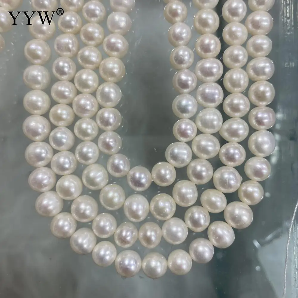 Slightly Round Natural Freshwater Pearl 1 Strand White 7-8mm Loose Beads for Apparel Sewing Garment Jewelry Making Accessories