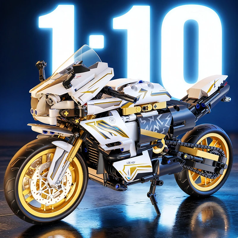 TOYLINX 1:10 Schaal Technische Motorfiets Auto Model Bouwstenen Bricks MOC Stad Racing Motor Speelgoed Cadeaus Voor Kinderen Kids