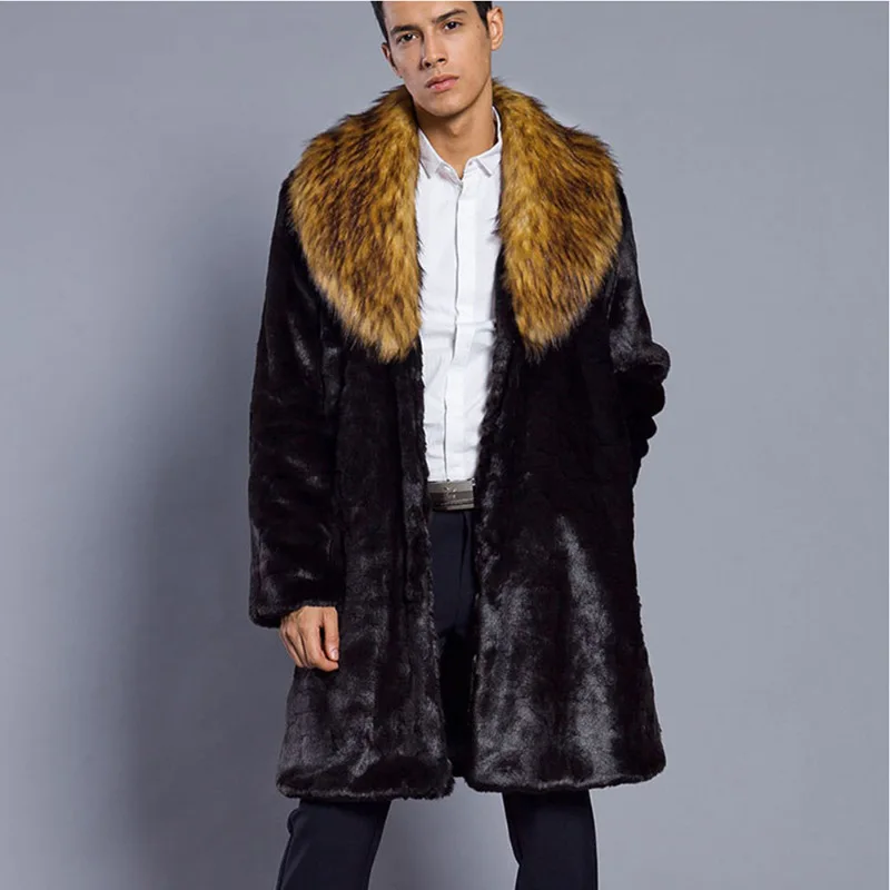 Mens Fur Coat for Winter Warmth and Fashion Imitation Fur Long Coat Mink Fur Jacket