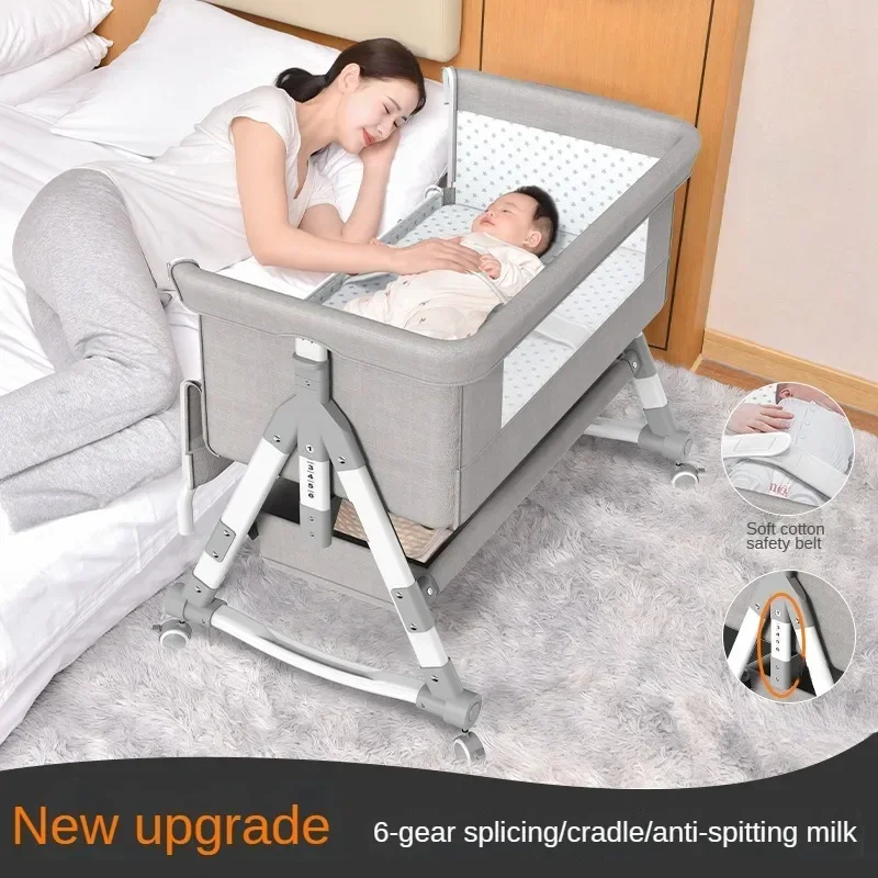 Multifunctional baby crib Foldable on wheels with mosquito net Portable and lightweight crib toddler bed