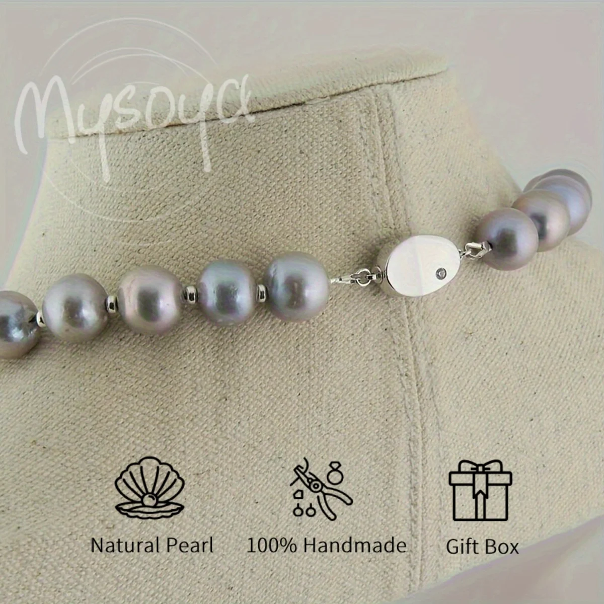 

MYSOYA 11-13 мм бело-серое ожерелье из пресноводного жемчуга с подарочной коробкой идеальный подарок на свадьбу, день рождения, Рождество, Новый год