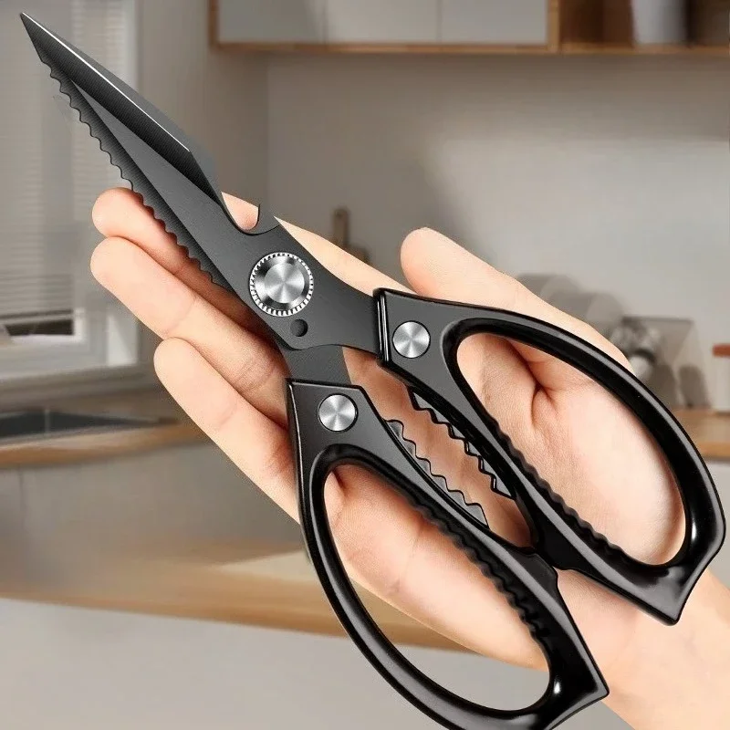 Black Titanium Chicken Bone Scissors Multifunctional Kitchen Scissors Food Scissors for Cutting Chicken, Duck and Goose Bones