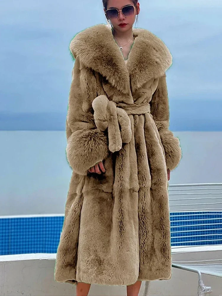 Winter Women Long Faux Fur Coat Thick Warm Mink Fur Jacket Feather Coats Oversized Outerwear Fur Collar Luxury Women's Clothing