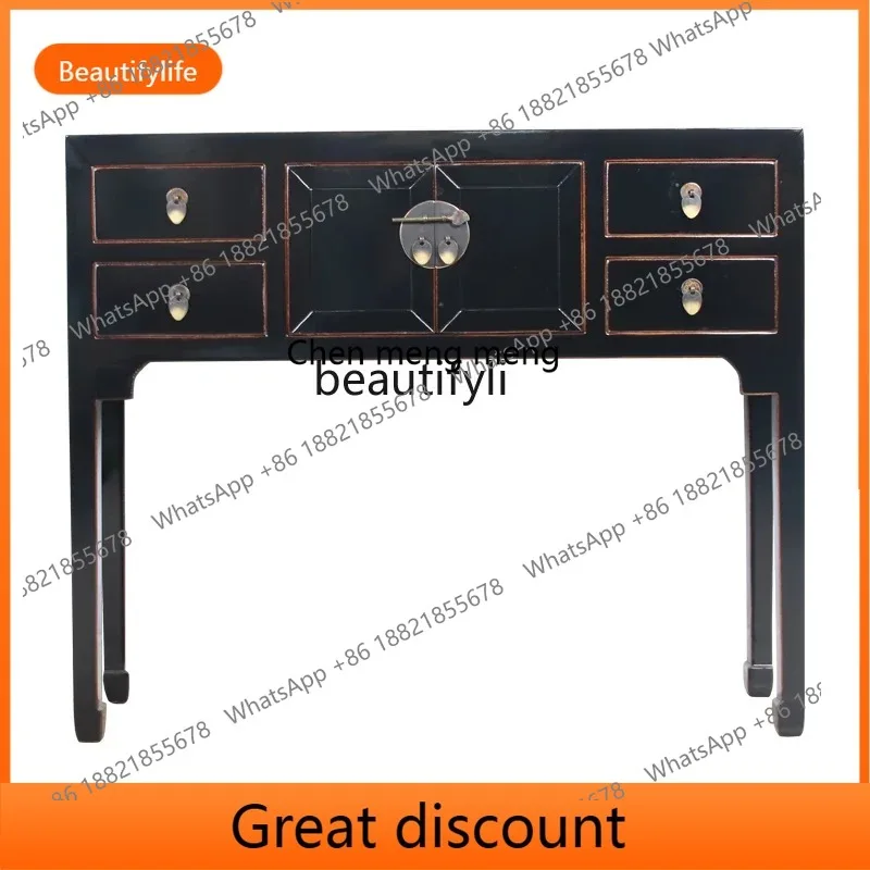 s8350 New Chinese retro solid wood entrance table solid wood door hall cabinet colored paint retro old table furniture
