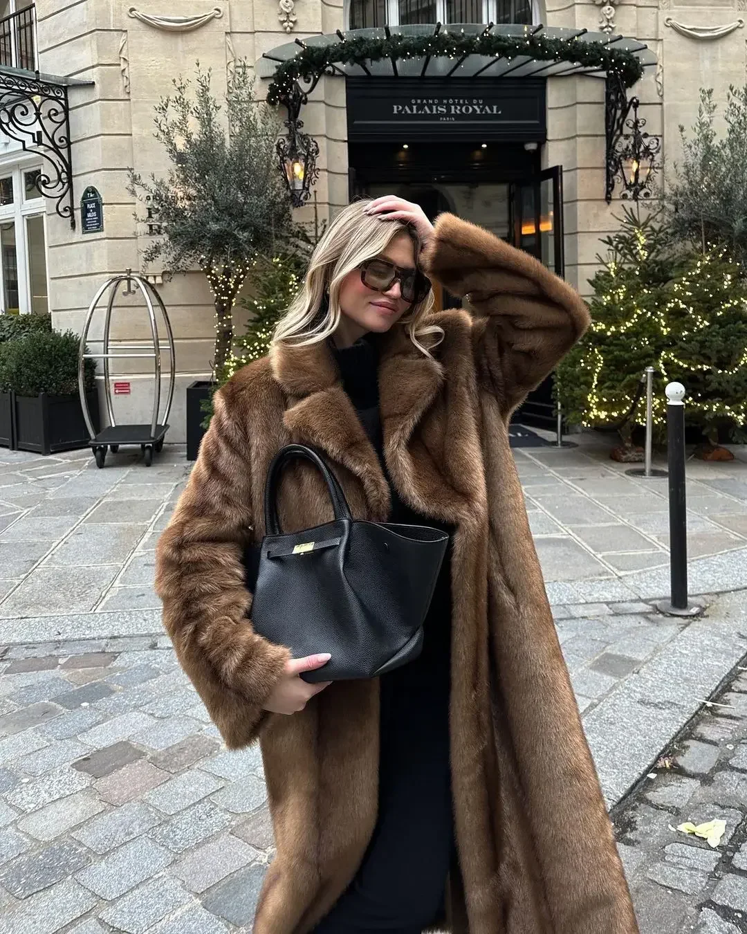 Women's Thick Brown Faux Fur Long Overcoat One Button Fleece Warm Long Trench Coat Winter Fluffy Plush Female Street Outerwear