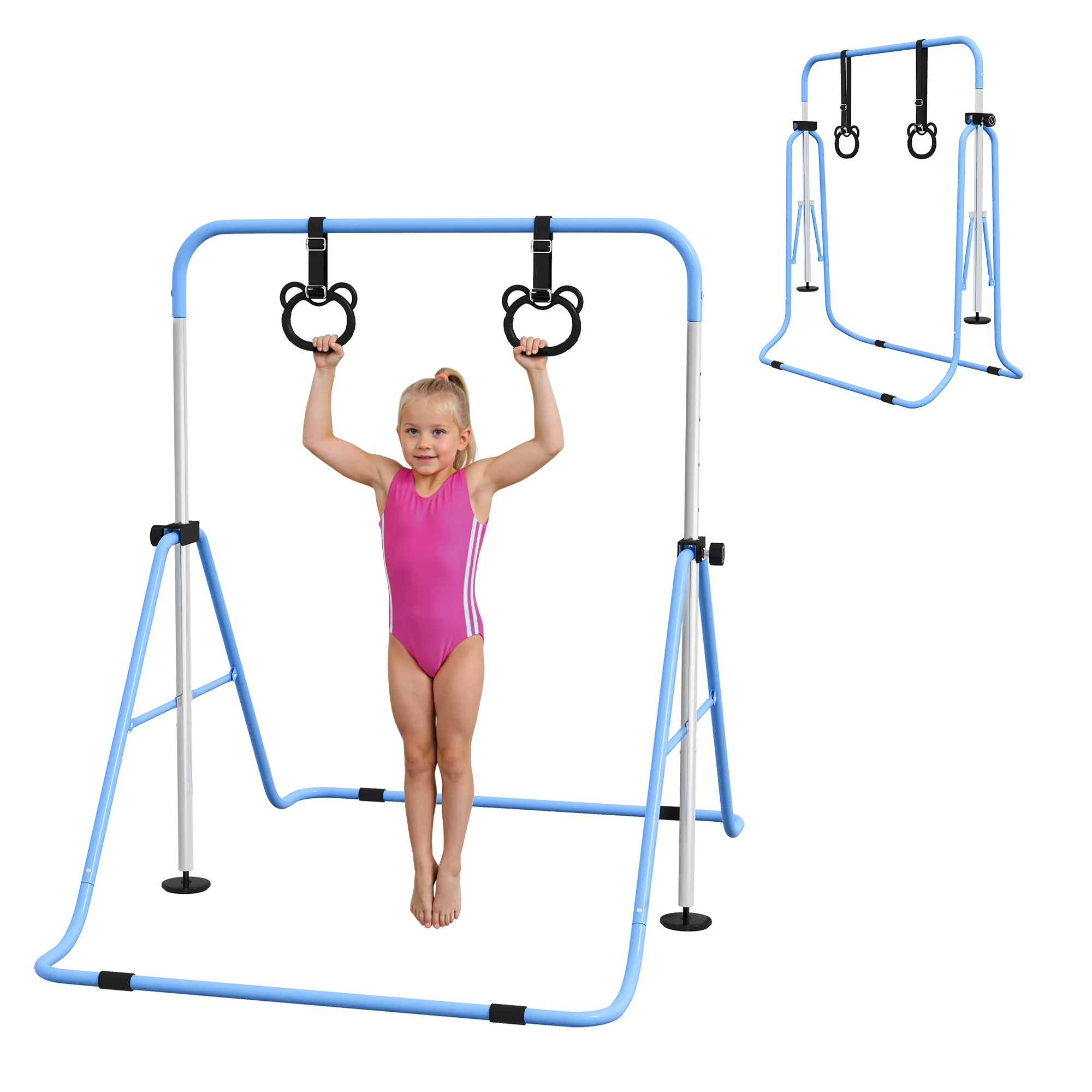 HOMCOM Barre de gymnastique pour enfants, barre horizontale, équipement de gymnastique pliable à hauteur réglable 88-128 cm avec