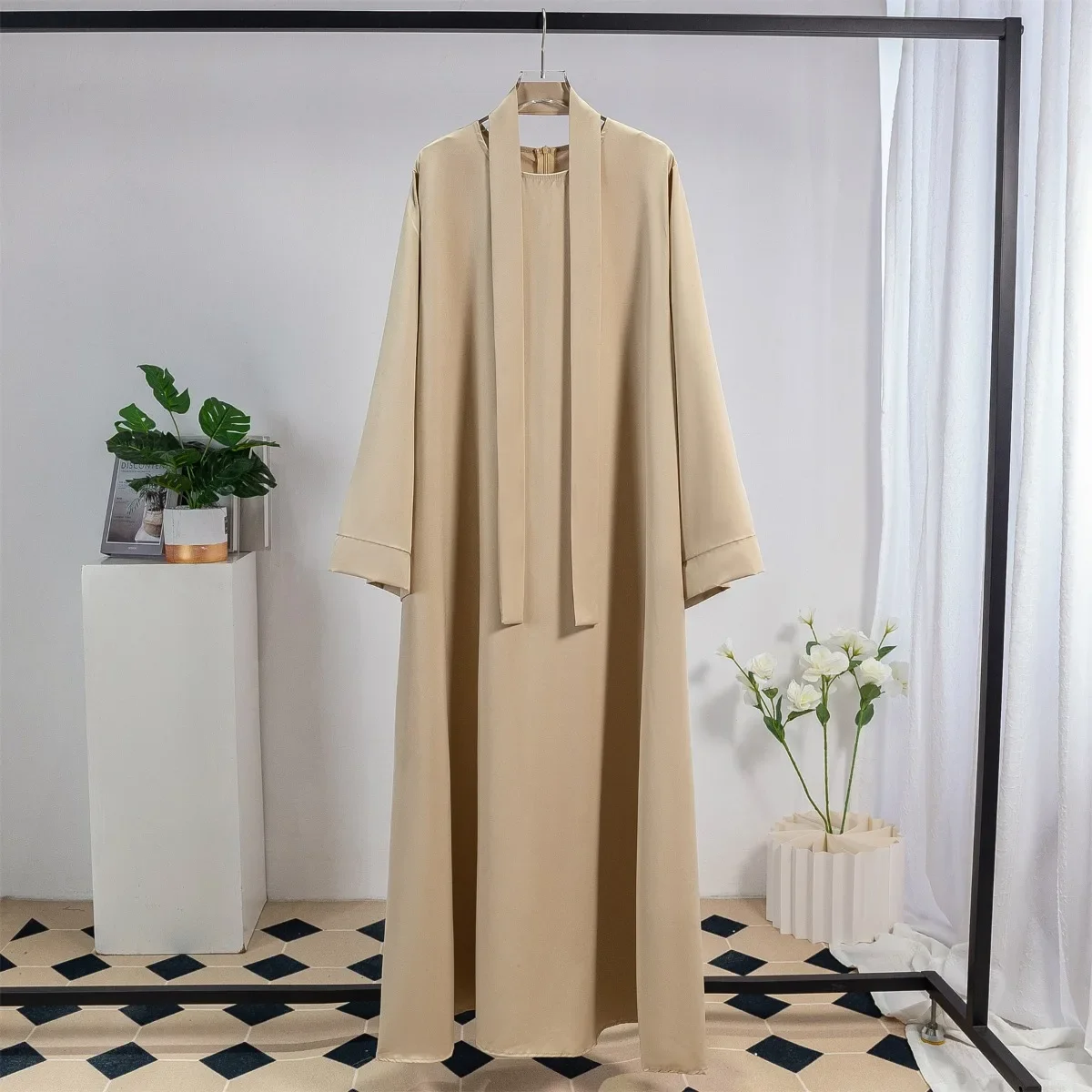 Muslim Abayas Long Maxi Prayer Dress Women Kaftans with Belt Full Sleeve Islamic Clothing Women Jilbabs Ramadan Dresses