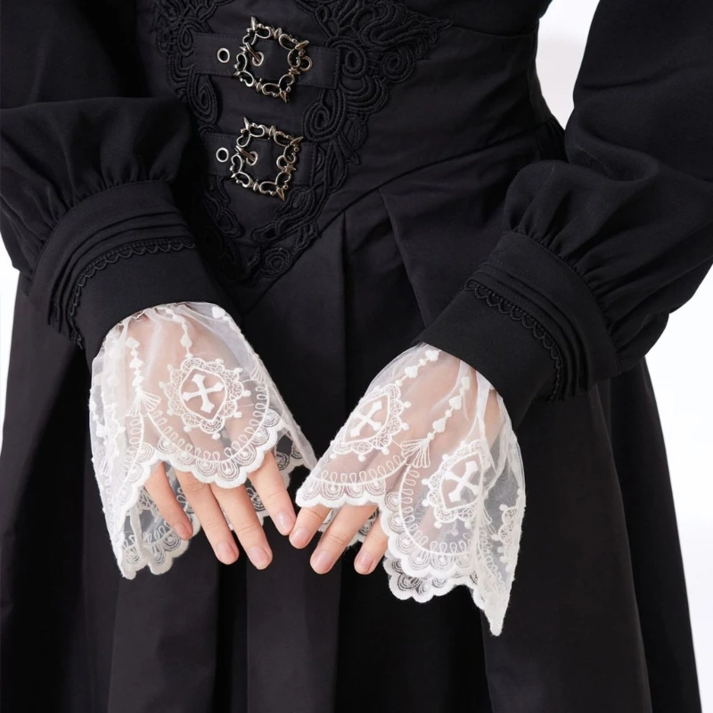 E15F Lace Flower Trim Wrist Cuffs Decorative Sleeves Faux Sleeves Women Arm Accessory