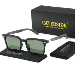 CATERSIDE Retro Polarized Sunglasses Men TR90 Frame Wooden Temple Sun Glasses Women Outdoor Driving Fishing Sports Eyewear UV400