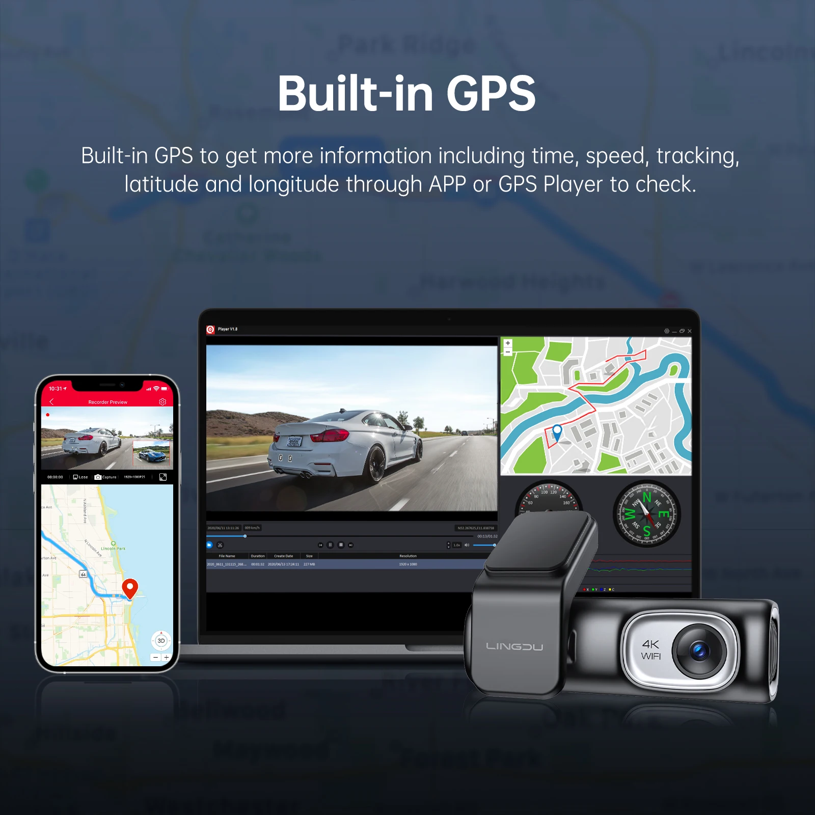 LINGDU D600 4K+FHD Car Camera Dash Cam 4k Built in GPS 5G Wi-Fi 4K Dash Cam EN Voice Control Dash Cam Front and Rear view 5