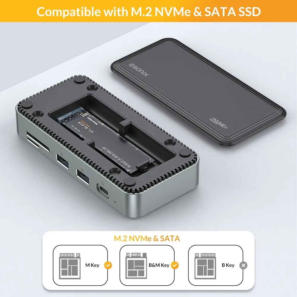 IDsonix NVMe 인클로저, USB 3.2 허브 도킹 스테이션, SATA SSD 케이스, 멀티포트 USB 분배기, HDMI 호환 SD/TF 카드 리더, 10Gbps