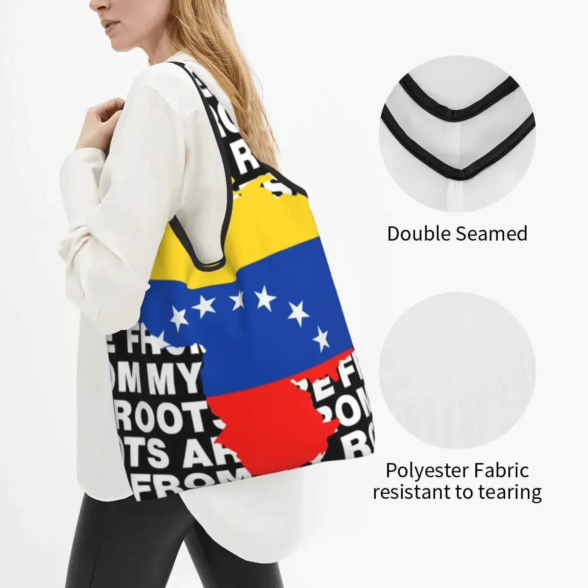 My Roots Are From Venezuela Shopping Bags Women Portable Large Capacity Groceries Republic of Venezuela Pround Tote Shopper Bags