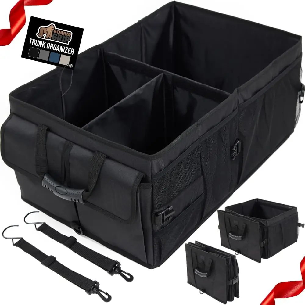 

Large Capacity Collapsible Trunk Organizer, Water & Slip Resistant, Multi-Compartment Storage Container, Black