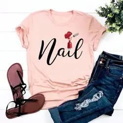 European and American Pink Nail Letter Print Dress Top Women's T-shirt Women Clothes Oversized T Shirt Tops