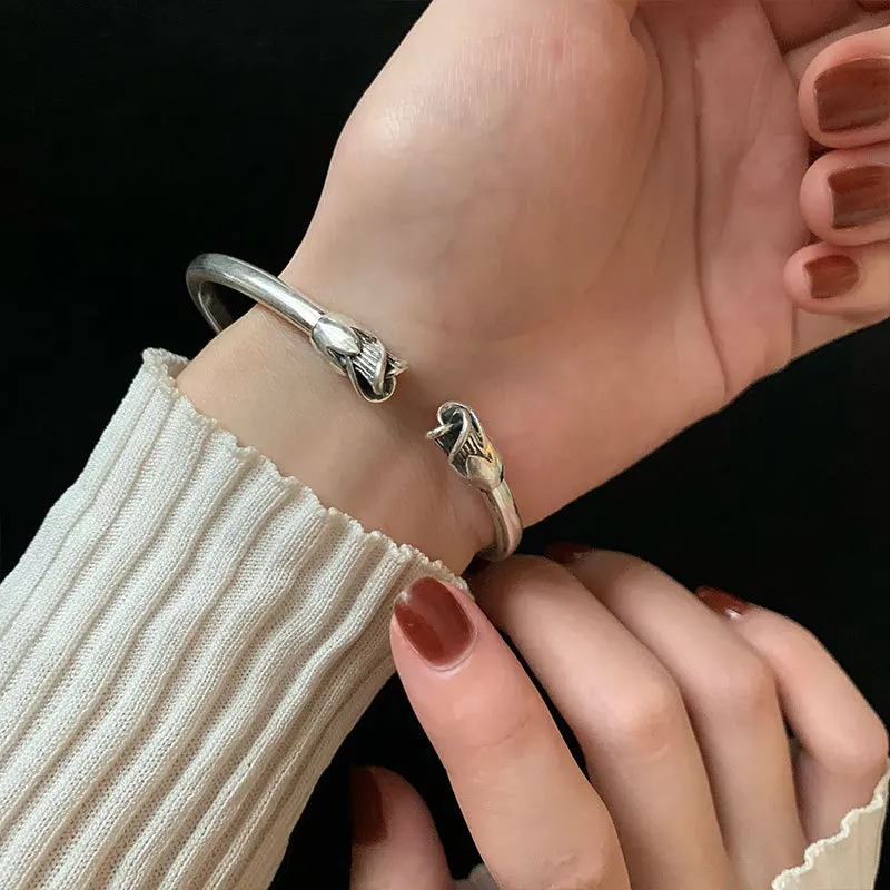 925 Sterling Silver Bracelet Bangle Vintage Rose Flower Geometric Punk For Woman Girl Fashion Jewelry Gift Dropship Wholesale