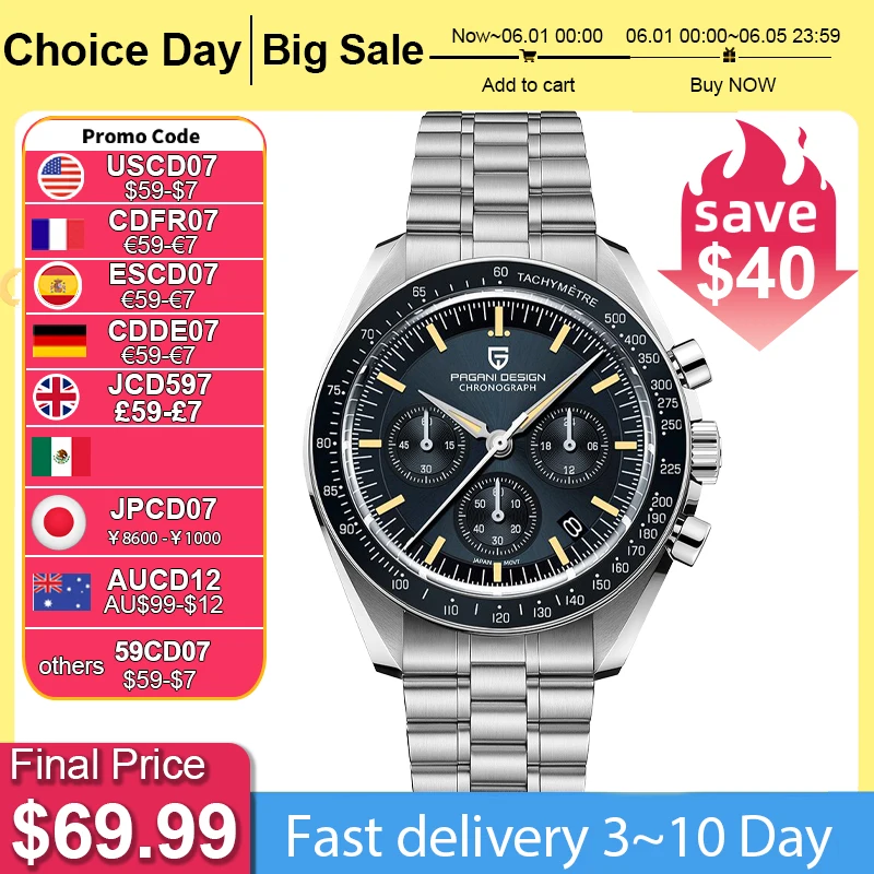 

PAGANI DESIGN 2025 New Tribute to CK2998 Moon Watch Men Luxury Quartz Watches For Men AR Sapphire crystal Sport Chronograph Man