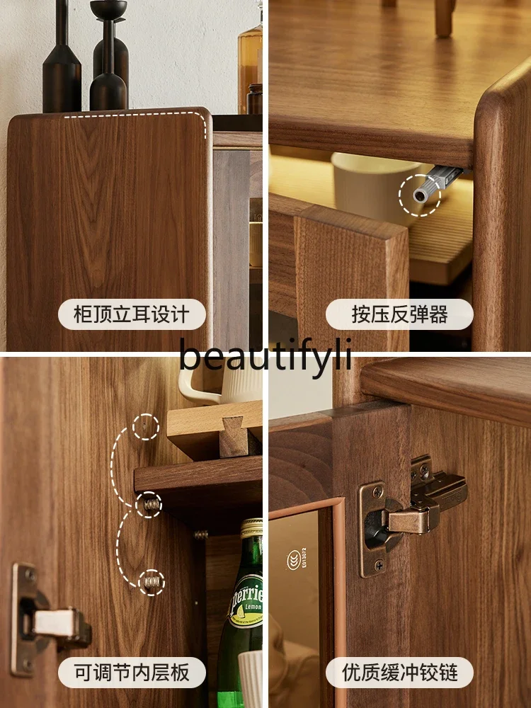 North American black walnut TV cabinet, retro style sofa stand cabinet, living room solid wood dining side cabinet0746