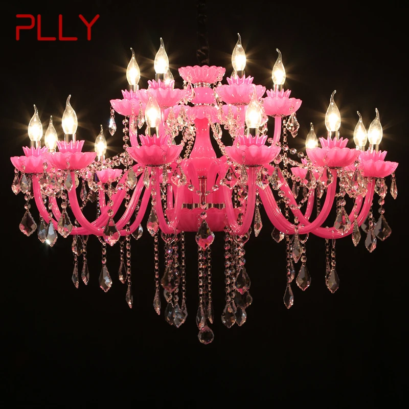 

PLLY European Style Crystal Pendent Lamp Pink Girls' Room Candle Lamp Luxurious Living Room Restaurant Bedroom Villa Chandel