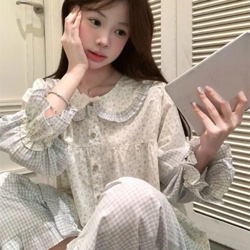 

Fashionable and Fresh Women's Long Sleeved Long Pants Pajamas Spring New Cute and Sweet Girl Set Comfortable Student Home Clothe
