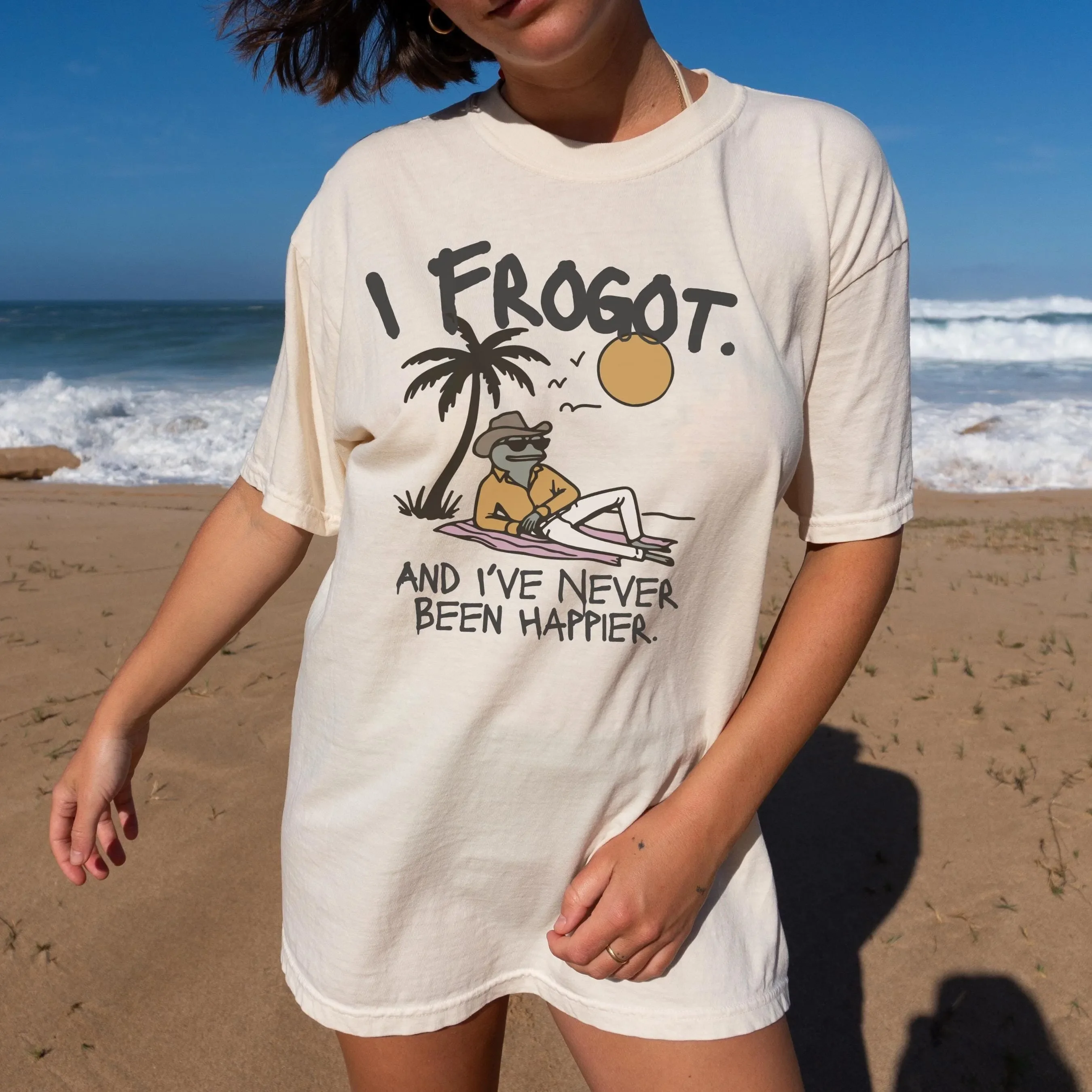 Frog T Shirt Garment Dyed Cowboy I Frogot Top ve Never Been Happier Apparel Fun Amphibian Clothing