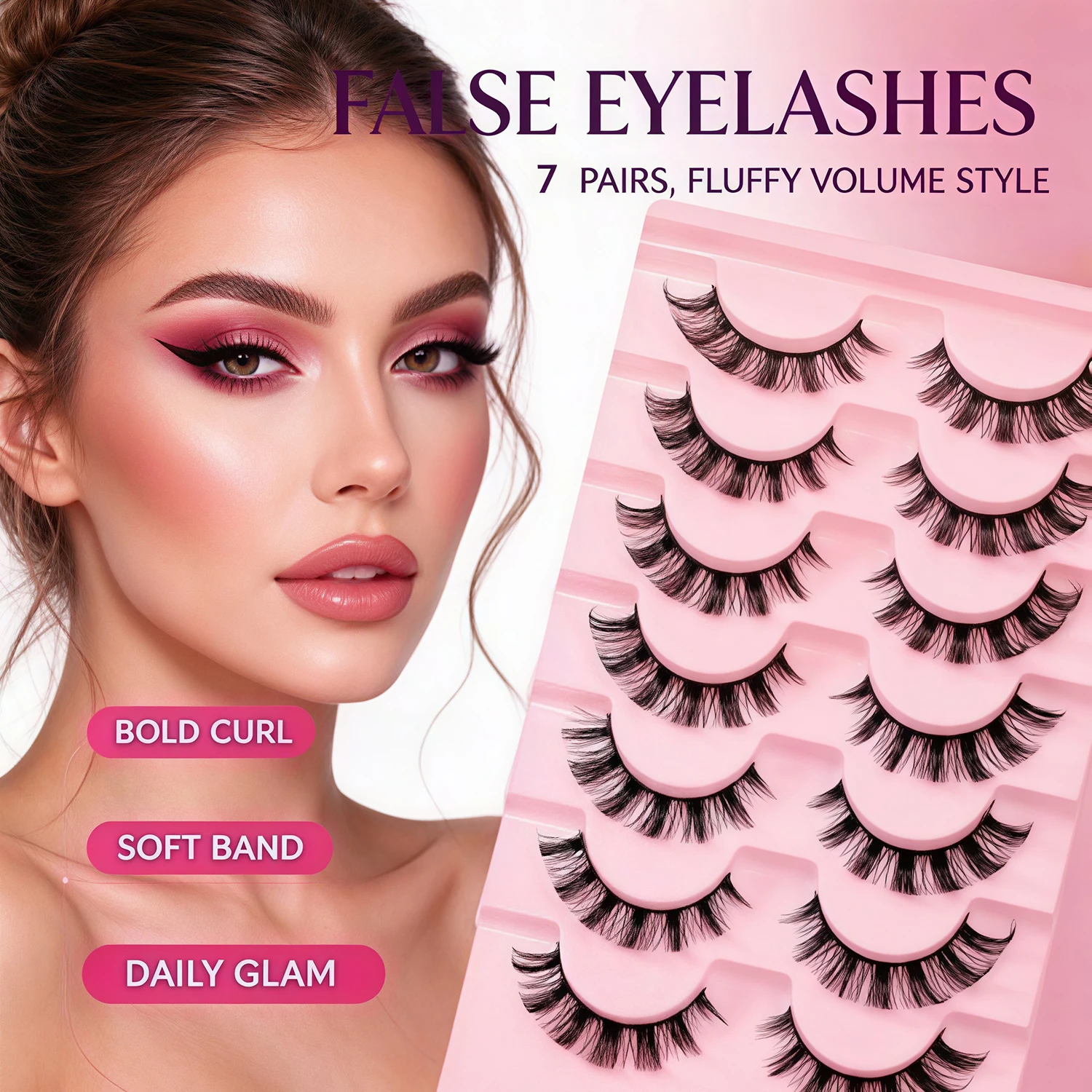 7 pares de pestañas postizas con forma de plumas tridimensionales, de estilo europeo y americano, con pestañas gruesas y voluminosas.
