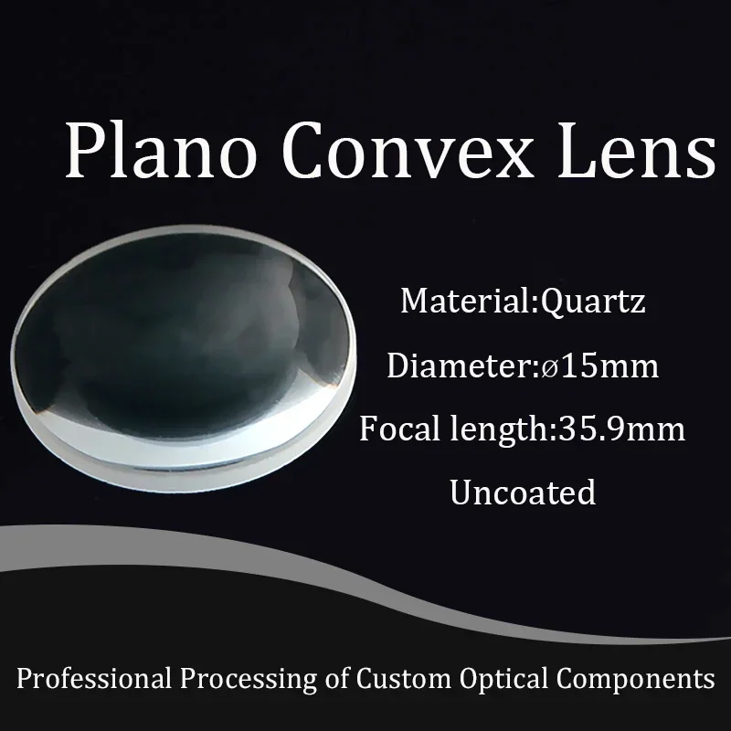 JGS1 Quartz Plano-Convex Single Convex Lens, Diameter 15mm, Focal Length 35.9mm, Transparent