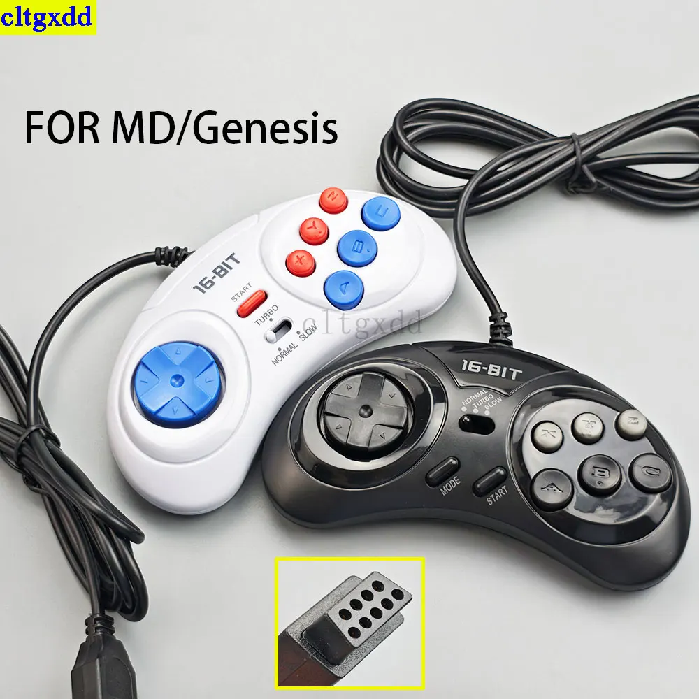 Cltgxdd 1piece FOR Sega MegaDrive 16 Bit Controller FOR Genesis MD Gamepad, Supporting Turbo White and Black 9-Pin Wired Gamepad