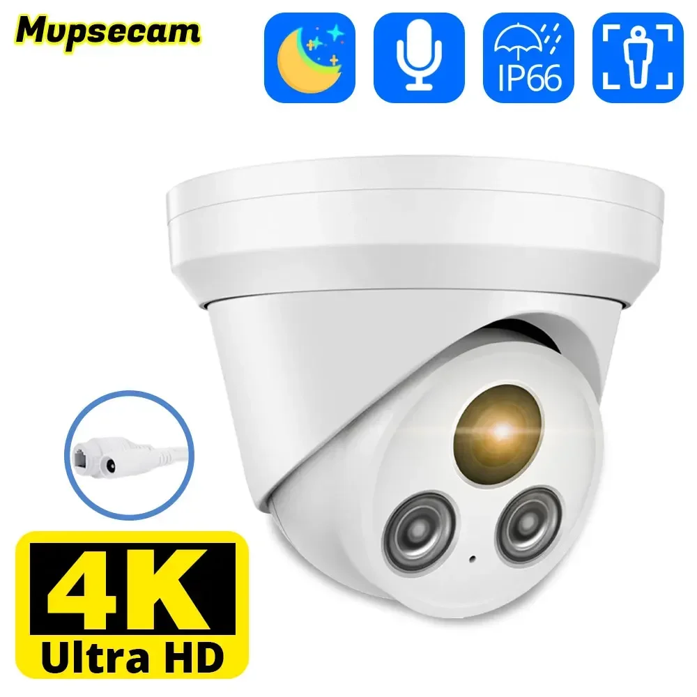 Cámara IP de vigilancia 4K de 8MP para exteriores, domo inteligente H.265, CCTV, visión nocturna en Color, detección humana POE, grabación de Audio, cámara IP de seguridad